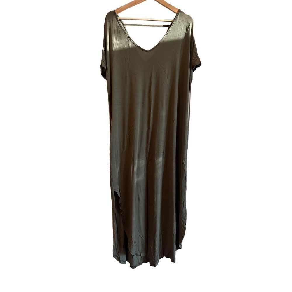 GRECERELLE Women's Casual Loose Pocket Long Dress Short Sleeve Split Maxi Dresse